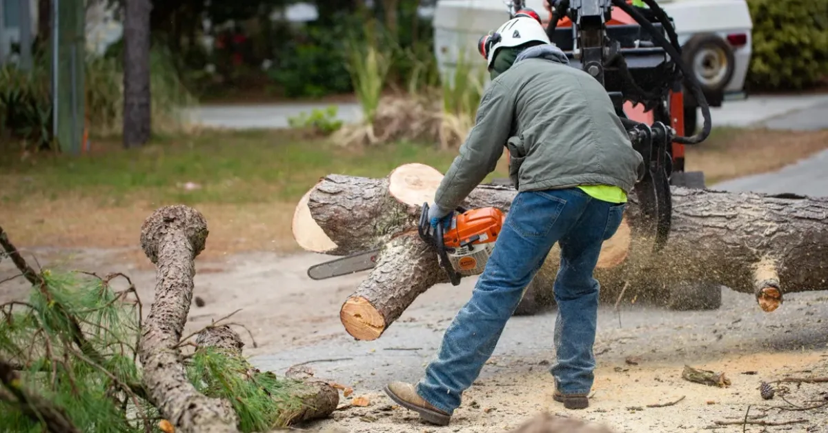 Tree removal crew clearing storm-damaged tree in Nags Head, NC