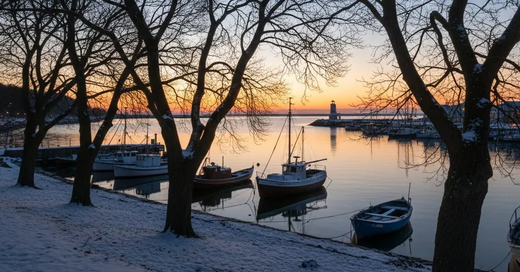 Leaning tree with exposed roots near a home in Point Harbor, NC showing signs of failure risk