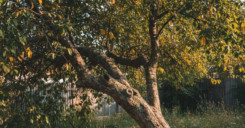 leaning tree close to a house